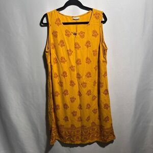 VTG White Stag Dress Floral Sleeveless Mustard‎ Yellow Casual Summer Boho XL